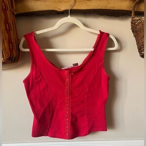 One Step Up Y2K 90s Cropped Lace Boning/Corset Red Tank Top Medium Large